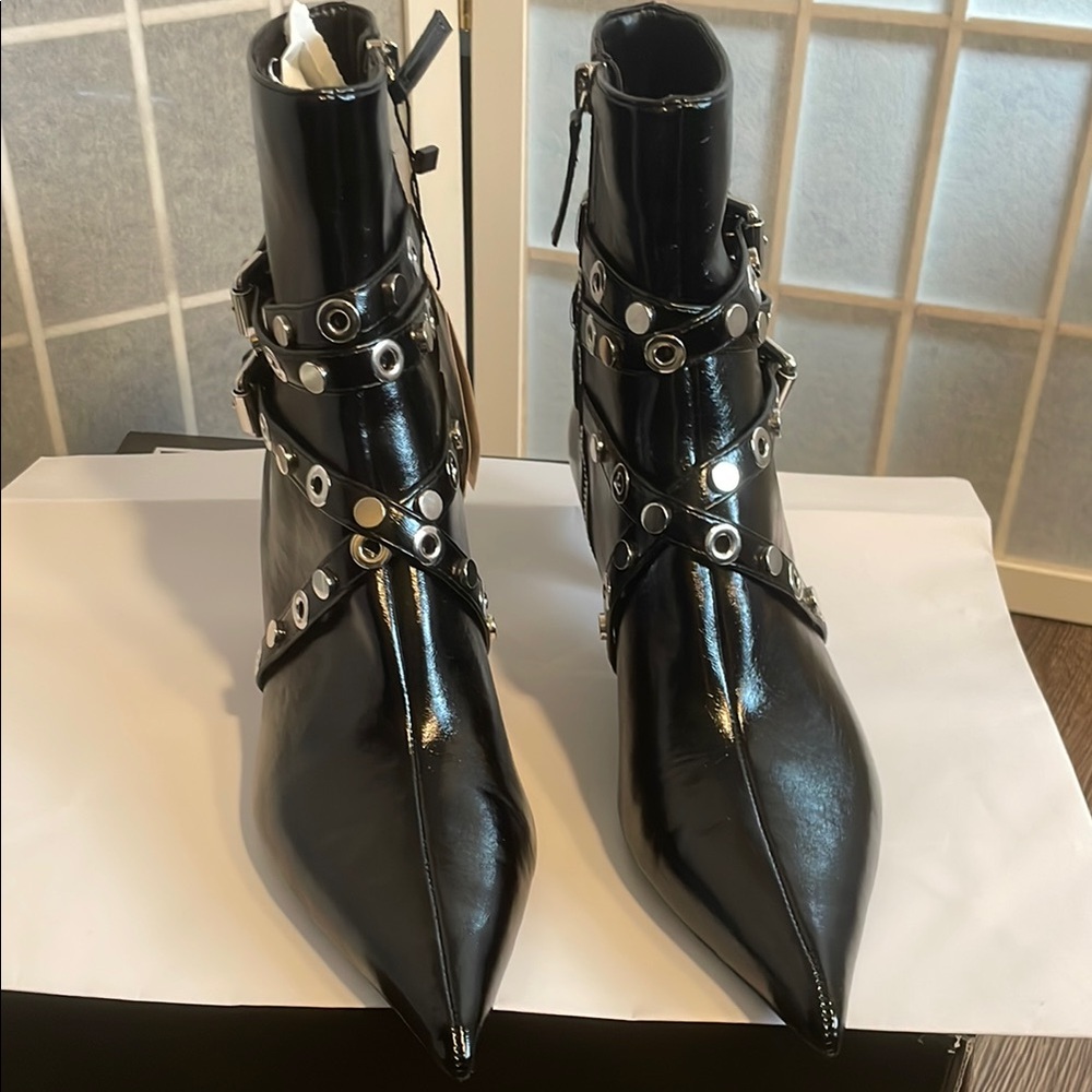 Zara Black Ankle Boots with Buckle Detail - Picture 2 of 8